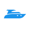 A blue boat icon on a white background.
