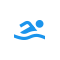 A blue swimming icon on a white background.