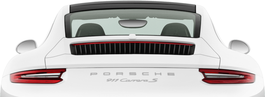 White Porsche 911 Carrera S from the rear, with red taillights and black rear air vent.