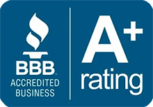 BBB Accredited Business logo with a blue background and an A+ rating.