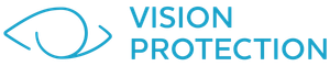 A logo for vision protection with a blue eye and the words vision protection.