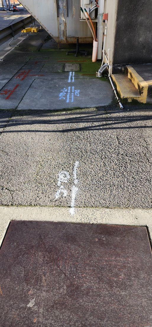 White Painted Markings on Concrete Near a Metal Plate — Found It Down Under in Gympie, QLD