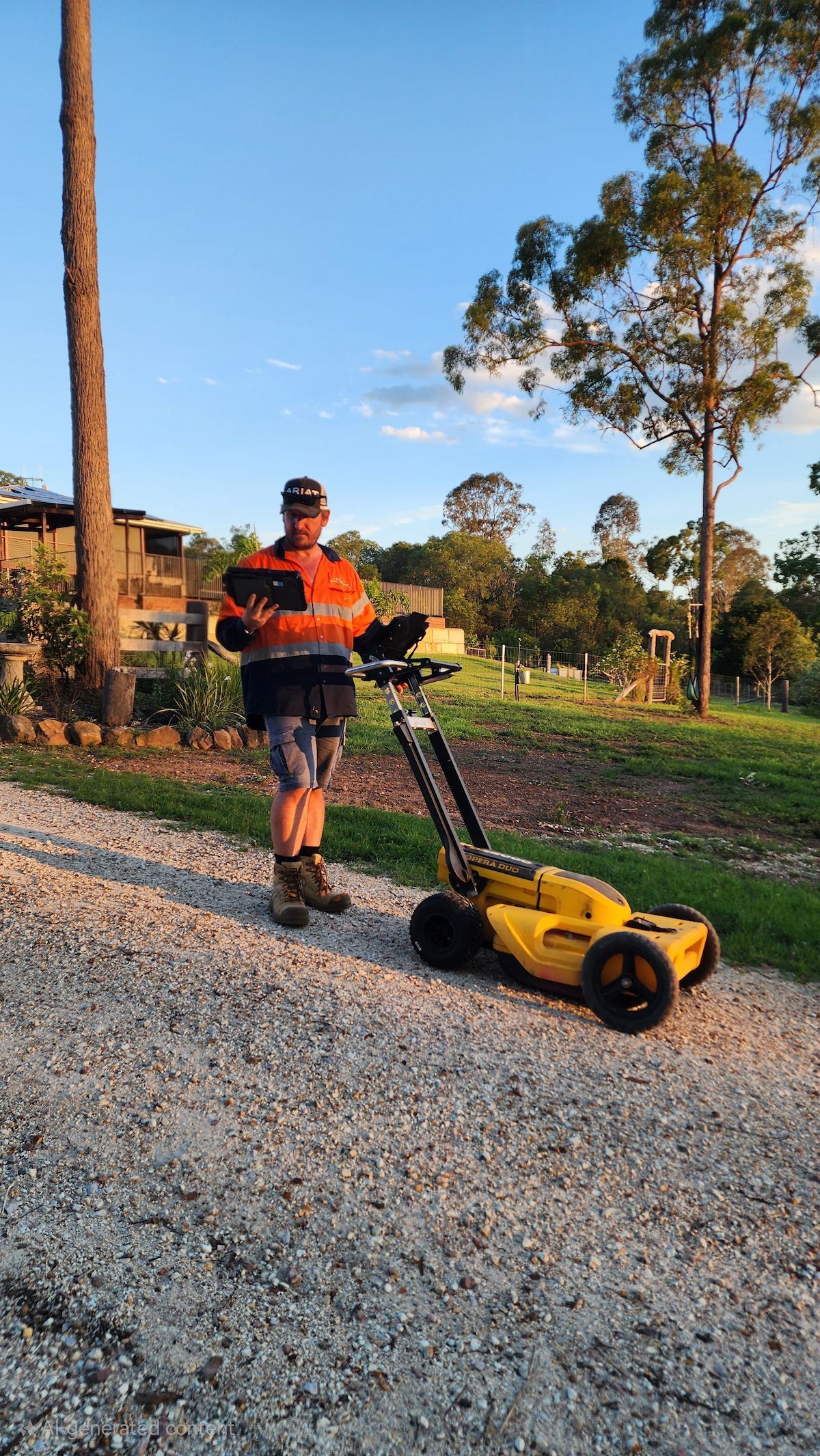 Person Operating a Yellow GPR on a Gravel Path — Found It Down Under in Gympie, QLD