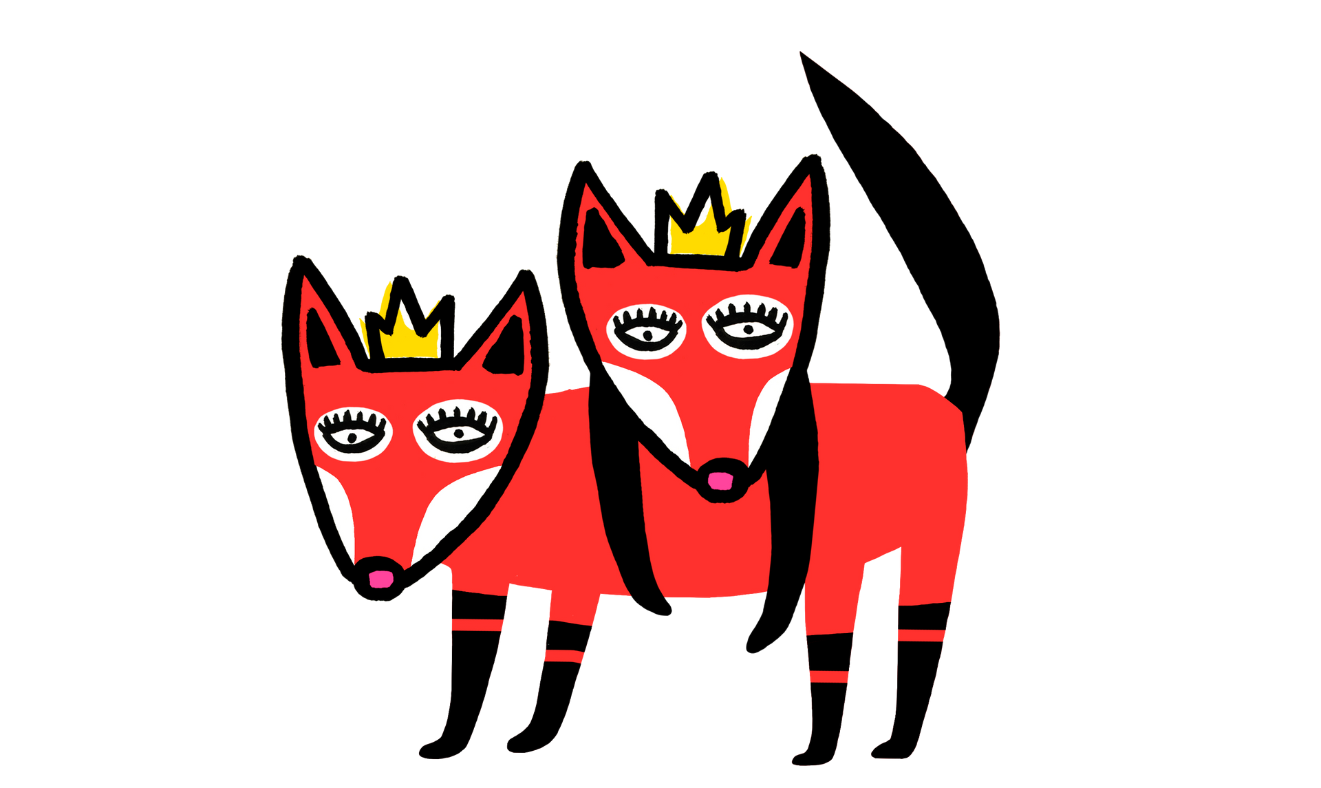 Zwei Rotfüchse mit Kronen auf dem Kopf