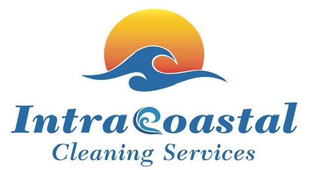 Logo of IntraCoastal Cleaning Services: sun and wave design, blue text.
