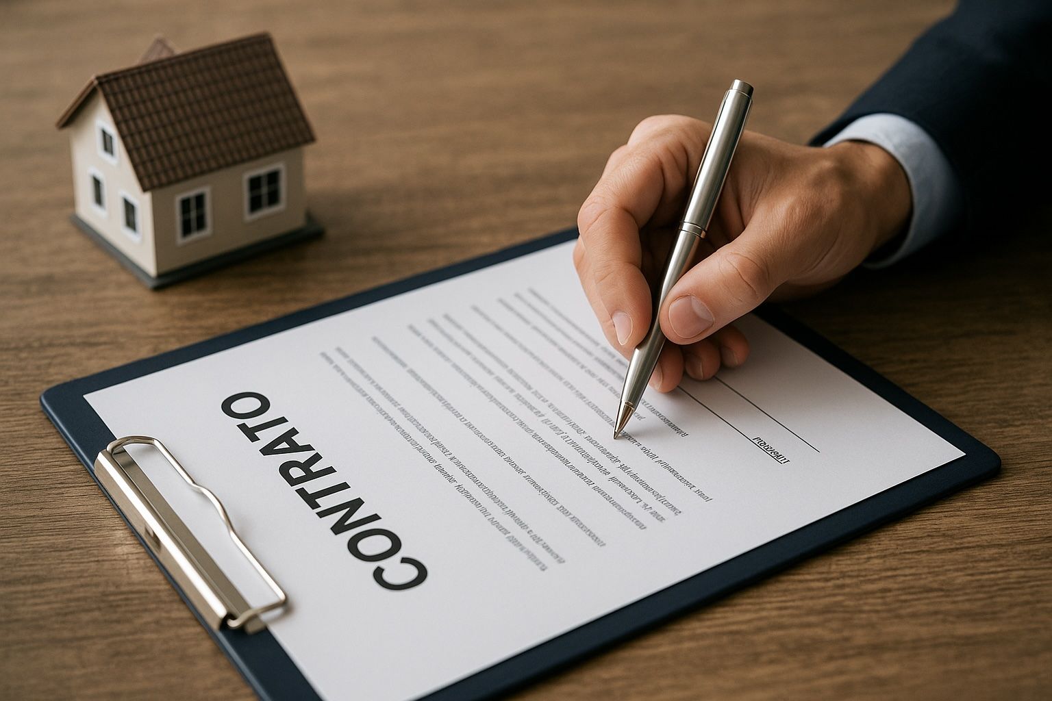 Contrato sendo assinado com imóvel sendo dado em garantia