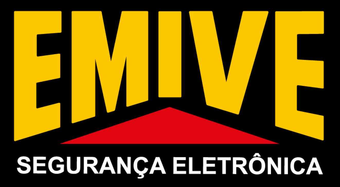 A yellow and red logo for emive segurança eletronica