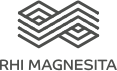 O logotipo da rhi magnesita é um logotipo preto e branco com um desenho geométrico.