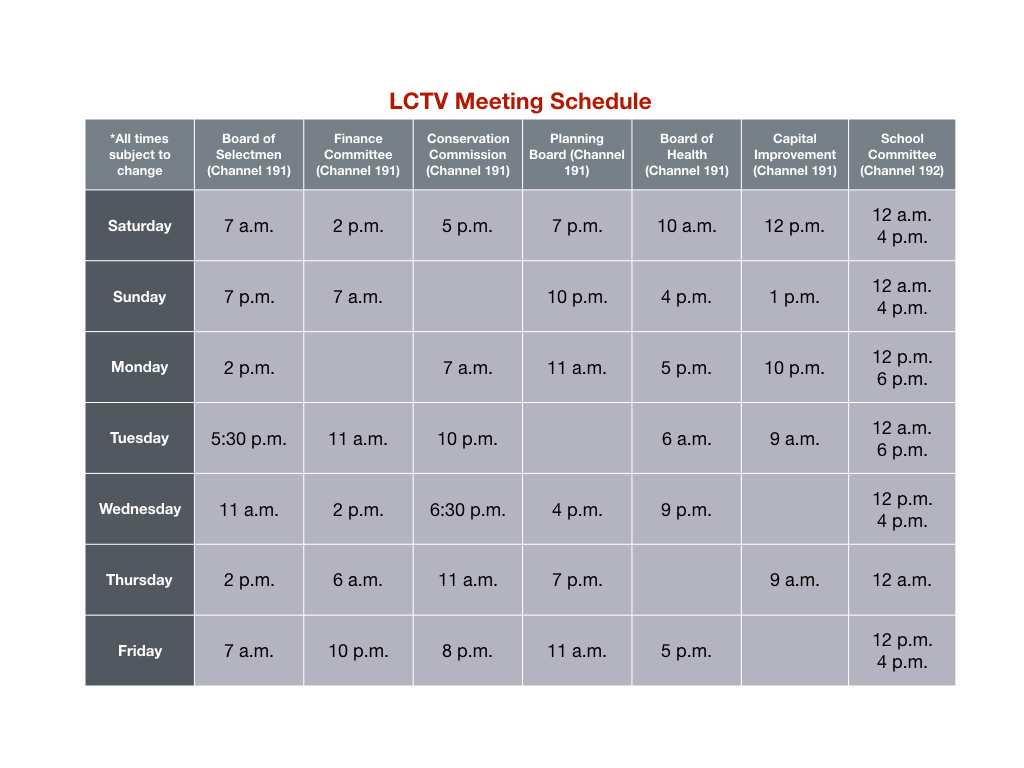 LCTV Meeting Schedule