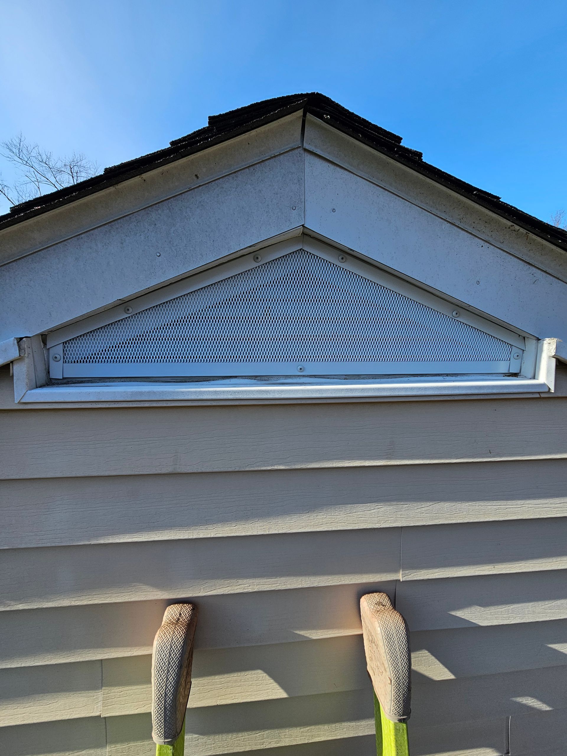 Two brushes are sitting on the side of a house.