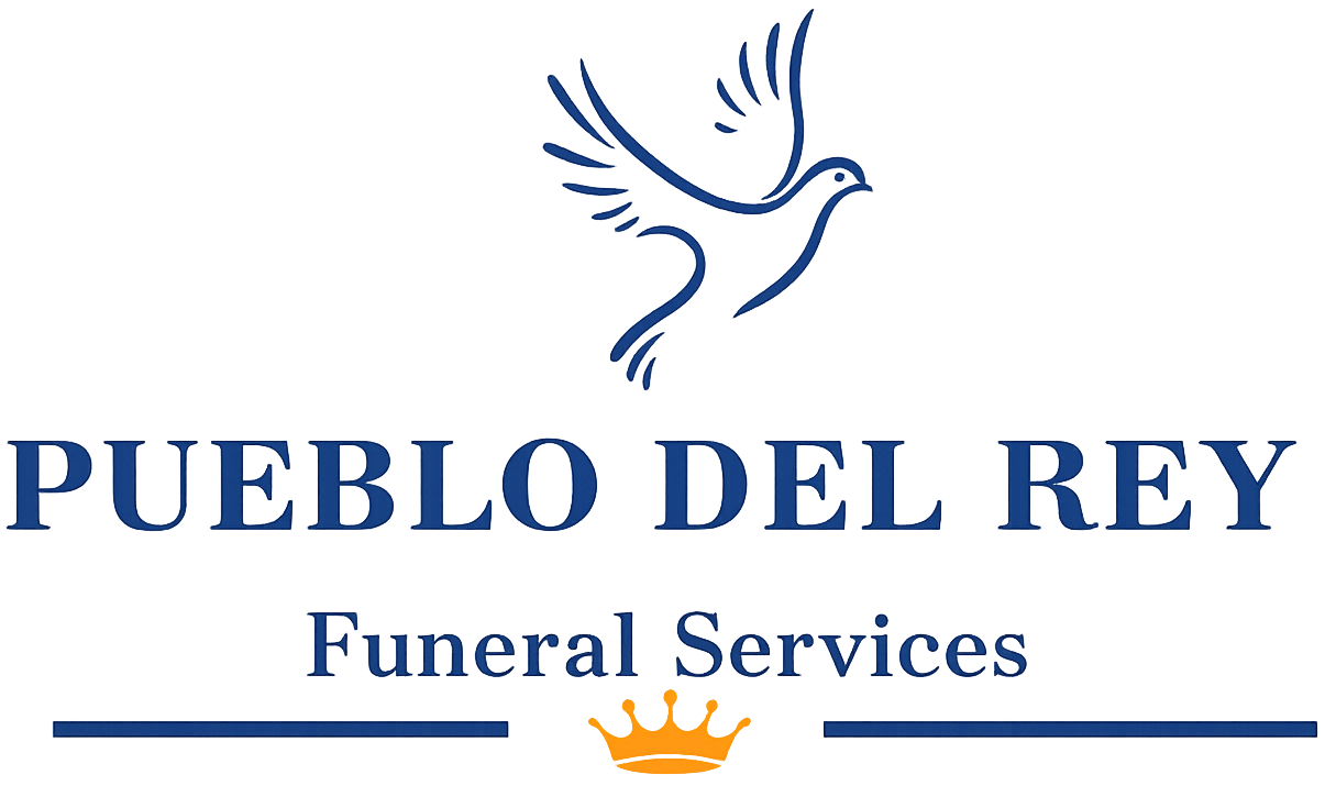 Logo: Blue dove above 