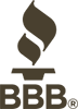 BBB logo with brown torch and 