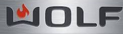 WOLF logo in silver and black with a red flame in the “O”