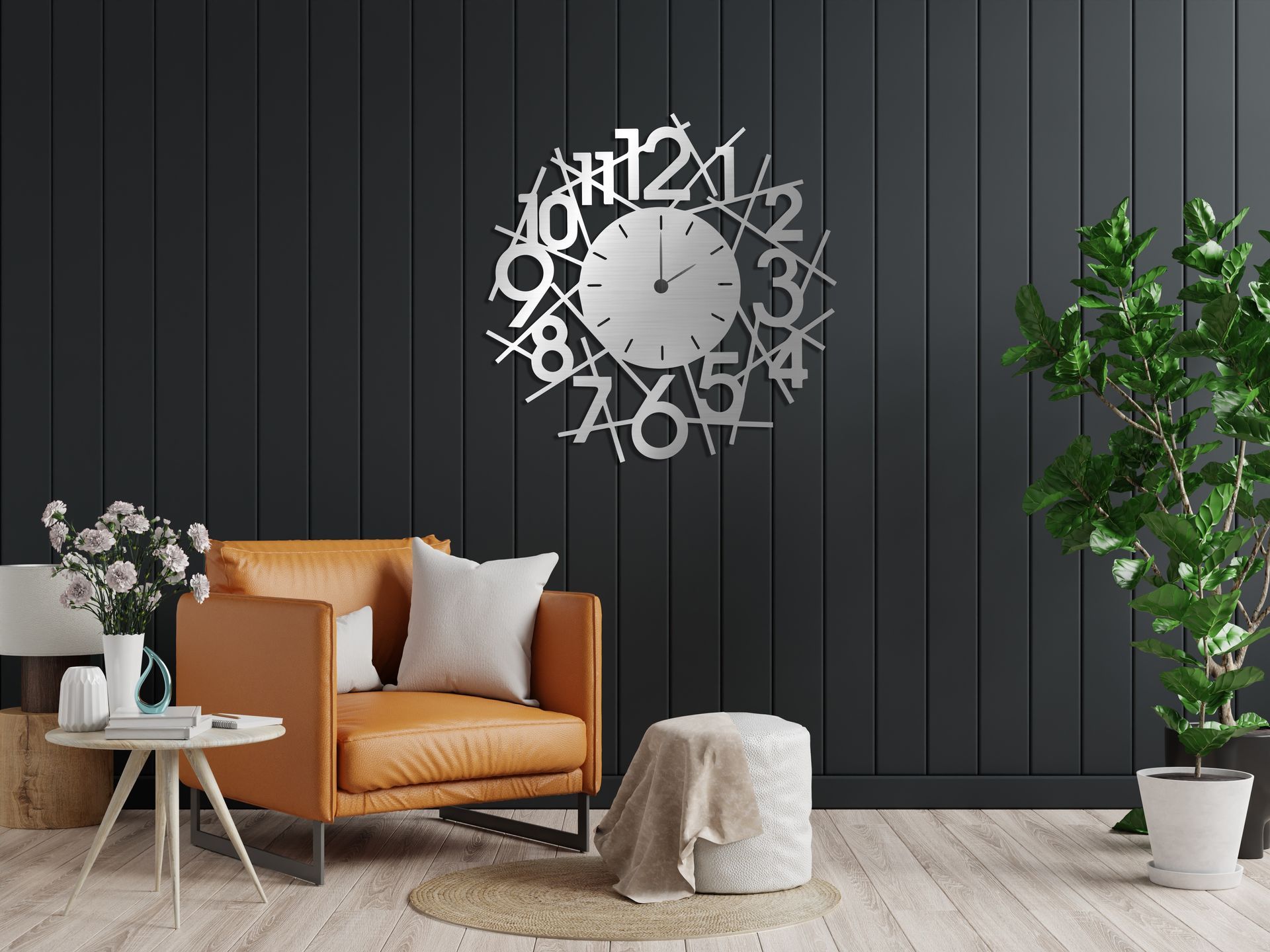 laser cut clock hanging in the wall