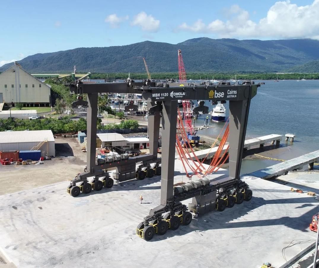 An Aerial View Of A Large Crane In A Harbor — PASMA Electrical In Portsmith, QLD