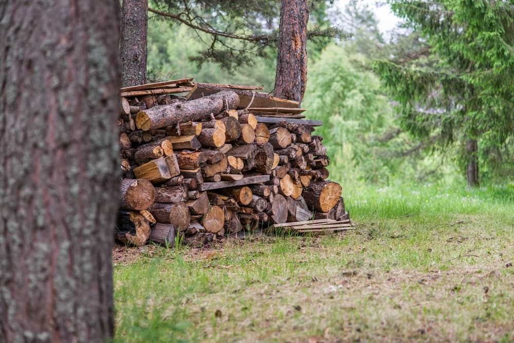 A Pile Of Logs Sitting On Top Of A Lush Green Field — JMAK Haulage & Landscapes Supplies In Falls Creek, NSW
