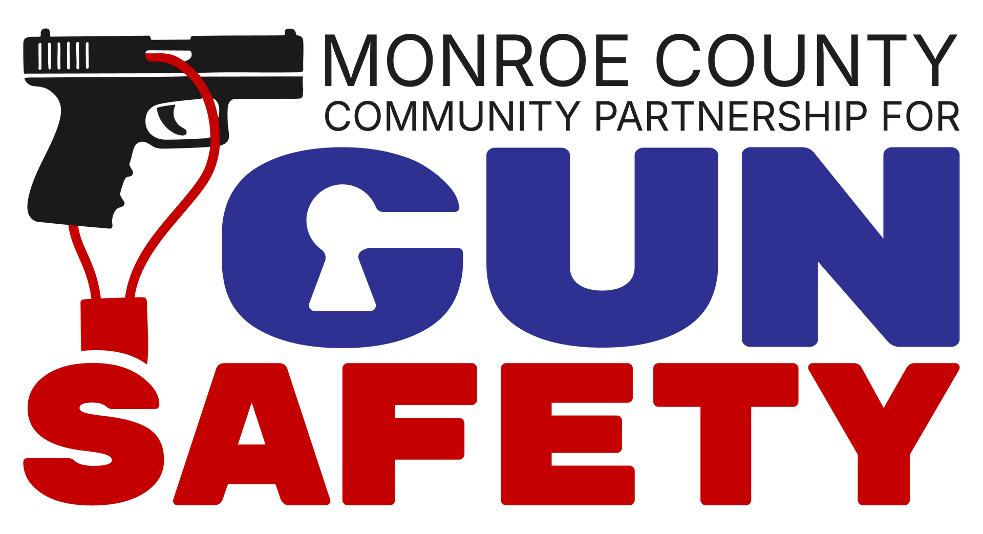Monroe County Community Partnership for Gun Safety logo in full color- black, red, and blue