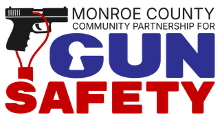 Monroe County Community Partnership for Gun Safety logo in full color- black, red, and blue