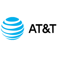 The at & t logo is a blue sphere with a black circle in the middle.