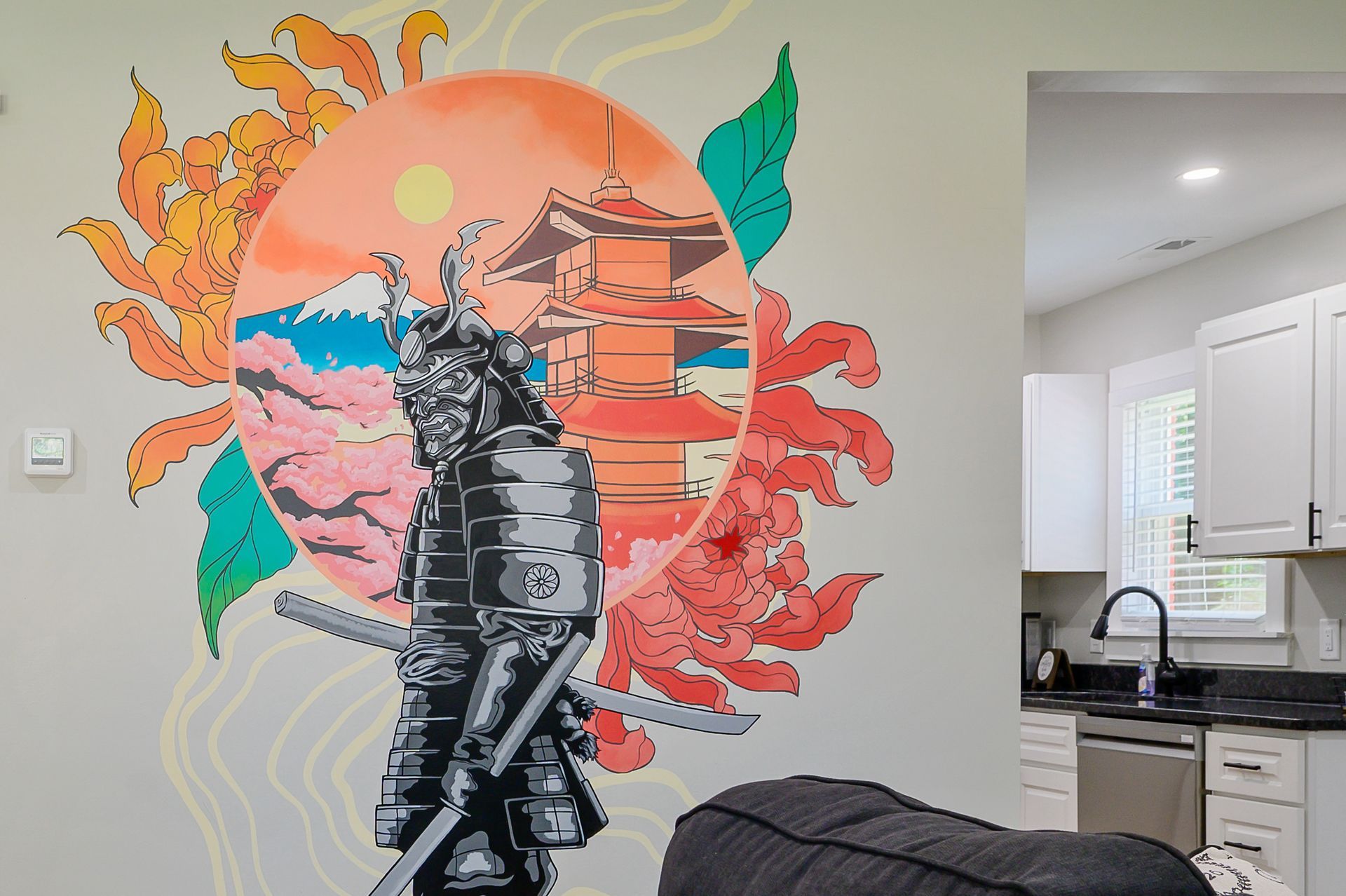 wall with painting of chinese warrior