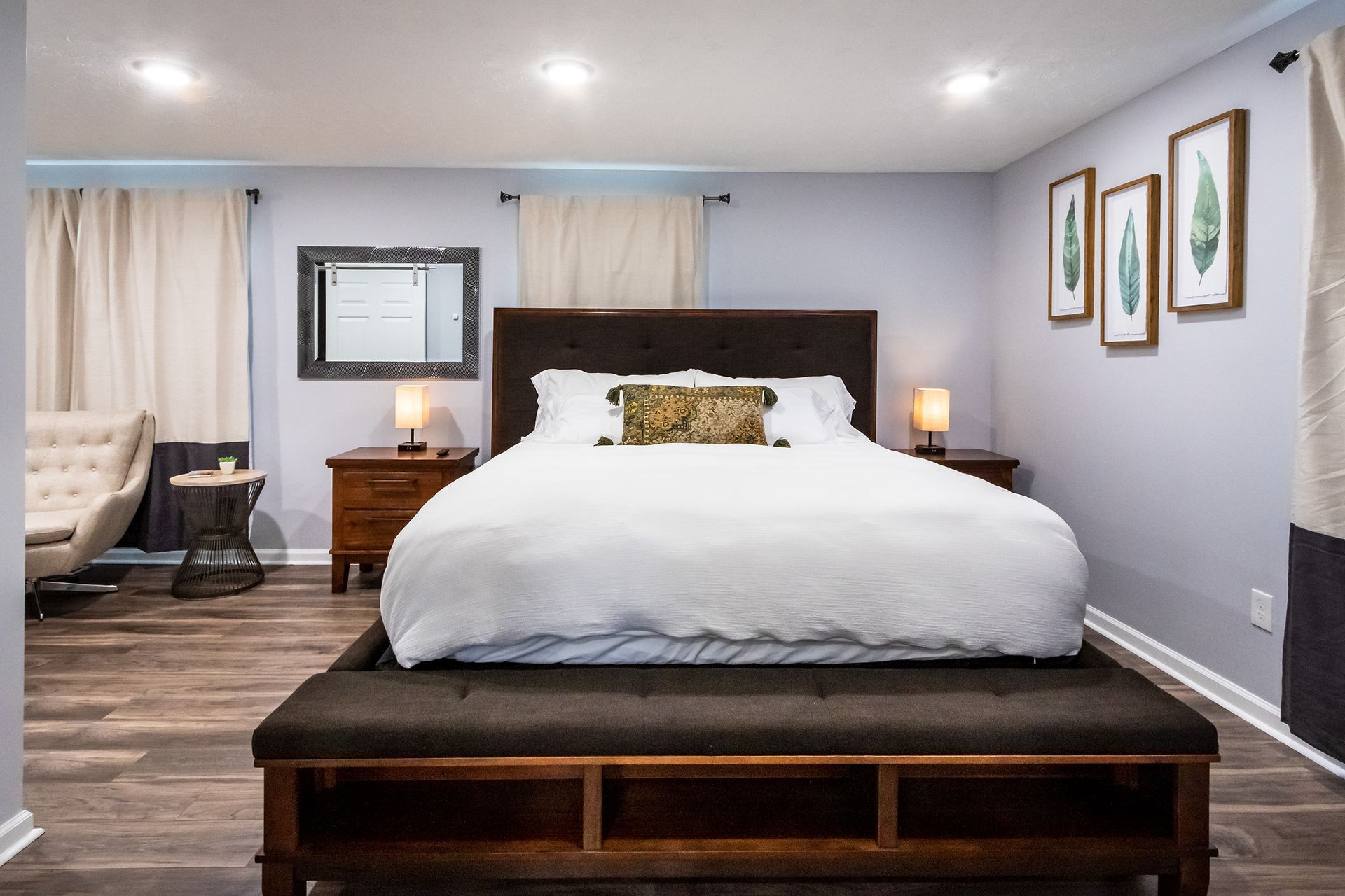 There is a large bed in the middle of the room.