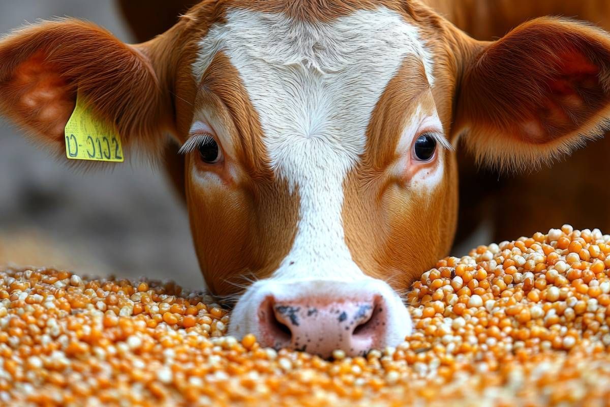 Livestock eating corn near Carlisle, KY