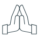 A line drawing of two hands folded in prayer.