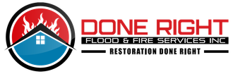 A logo for done right flood and fire services inc.