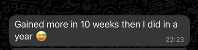 A text message that says gained more in 10 weeks then i did in a year