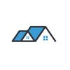 A simple blue and black line icon depicting two conjoined house roofs with a small window detail.