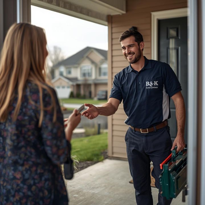 Local handyman from B&K Enterprises greeting Gallatin homeowner.