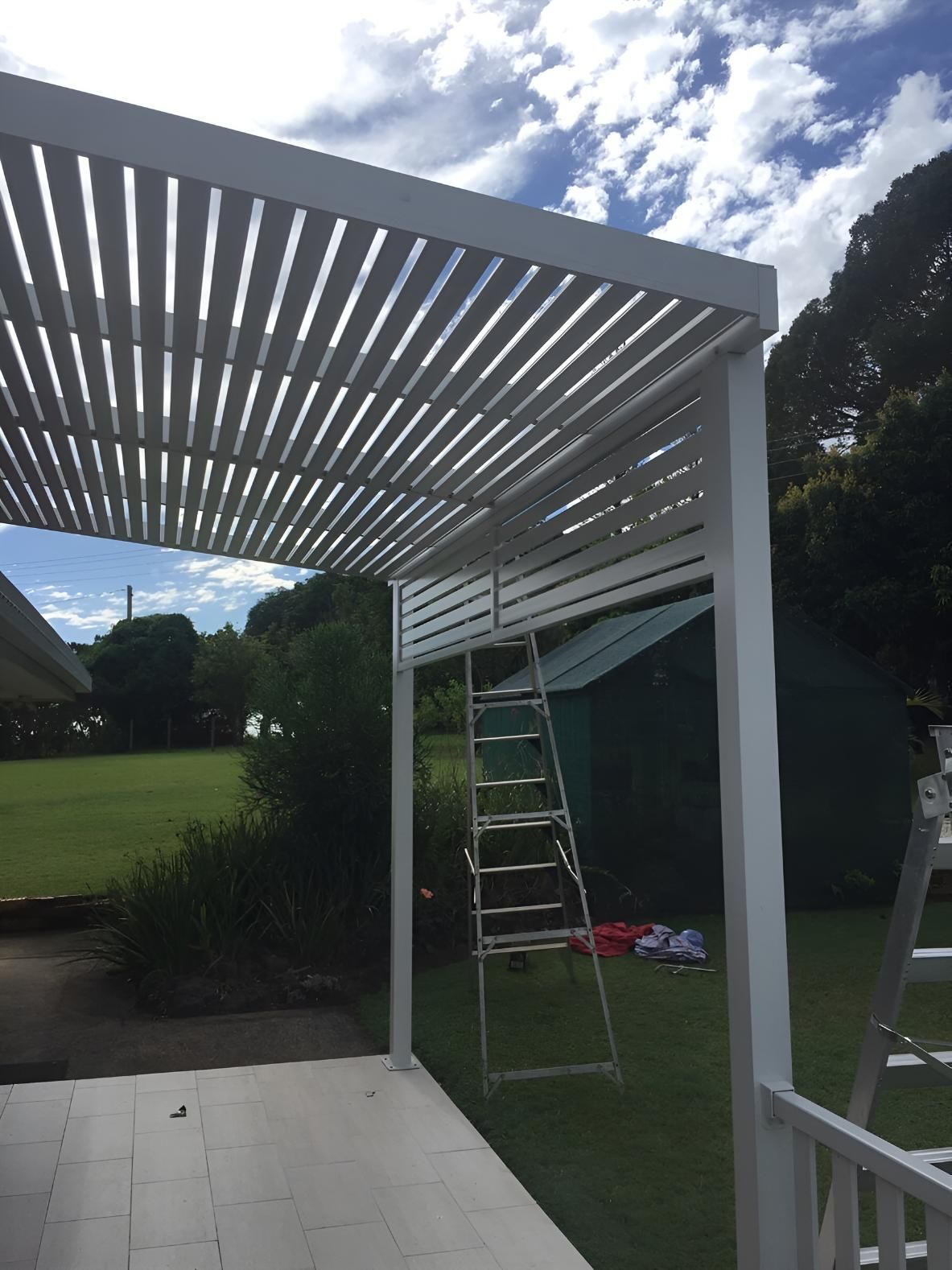 A White Pergola With a Ladder Attached to It — Simmweld Metal Fabrication and Welding In South Murwillumbah, NSW
