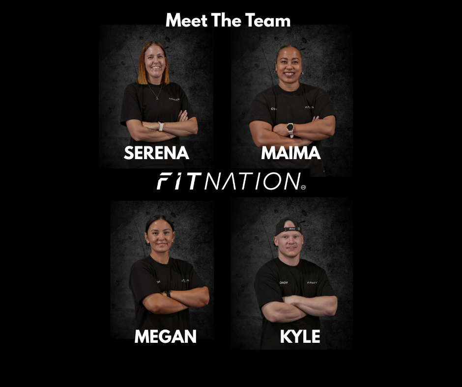 Four women posing for a picture in front of a sign that says fitnatic