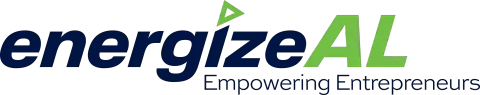 A blue and green logo for energizeal empowering entrepreneurs