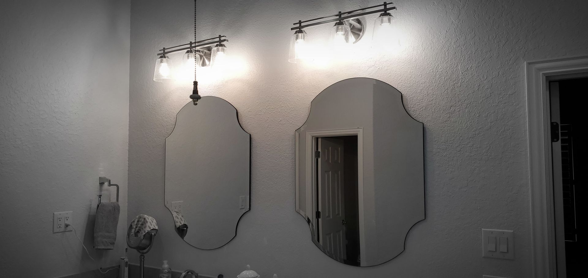 Bathroom mirrors and lighting.