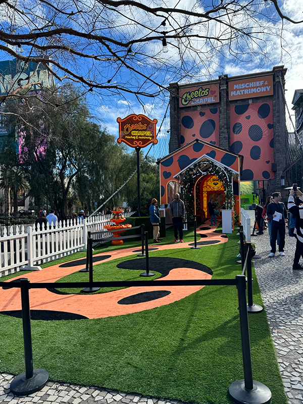 The Immersive Cheetos Chapel in downtown Las Vegas, Nevada. Custom corporate event staging rentals provided by Smartstage near LV NV.