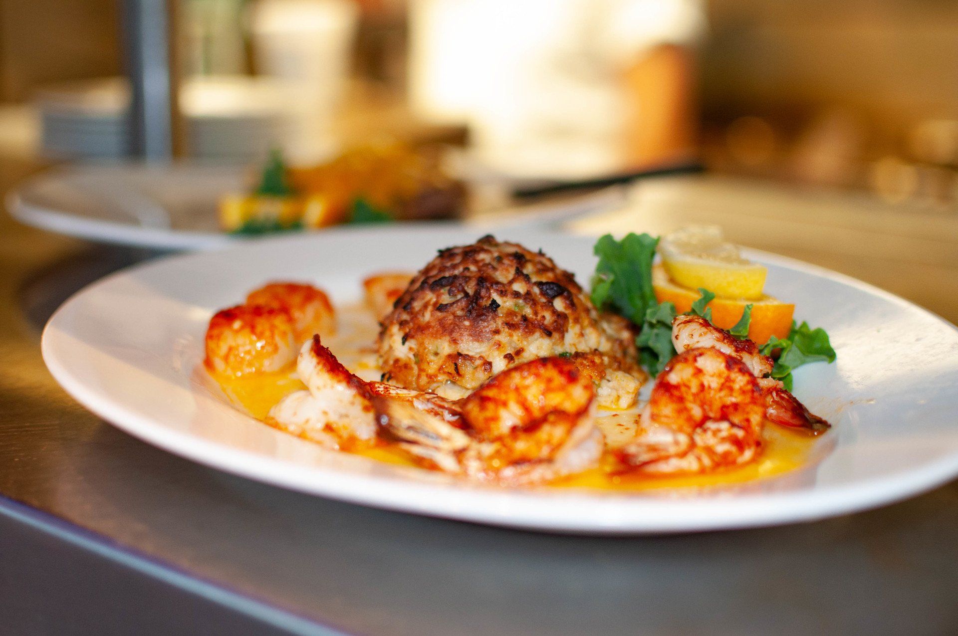 A close up of a plate of food on a table.