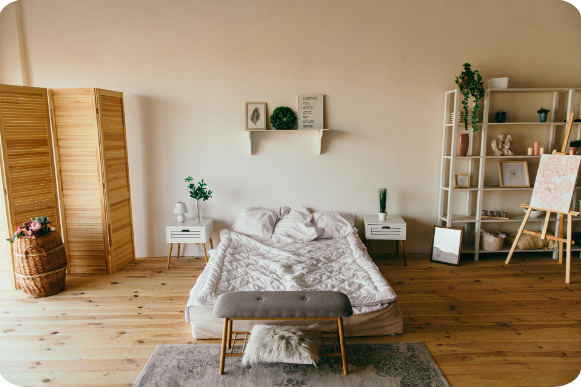 Refinished hardwood floor in a bedroom