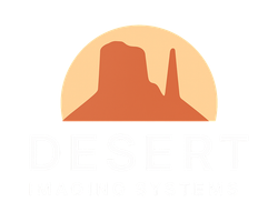 Logo featuring a desert mesa in orange against a light orange sun; white 