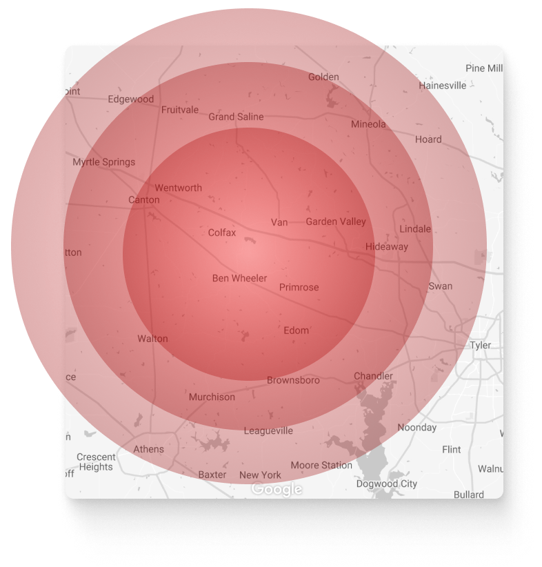 A map with a red circle in the middle of it