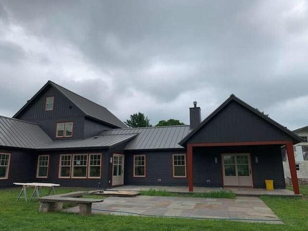 Newly painted exteriors of house. blue walls.