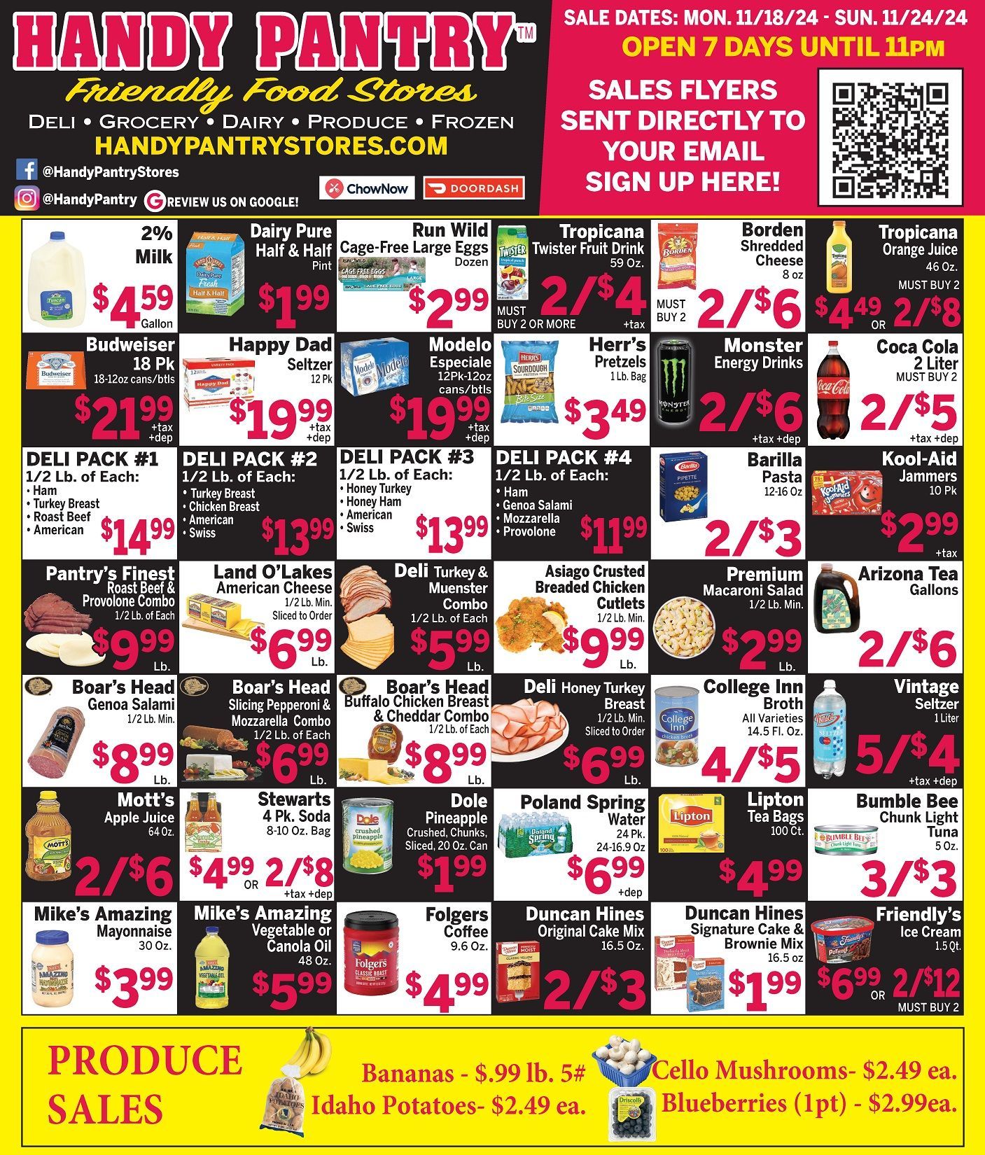 A handy pantry flyer shows a variety of items for sale