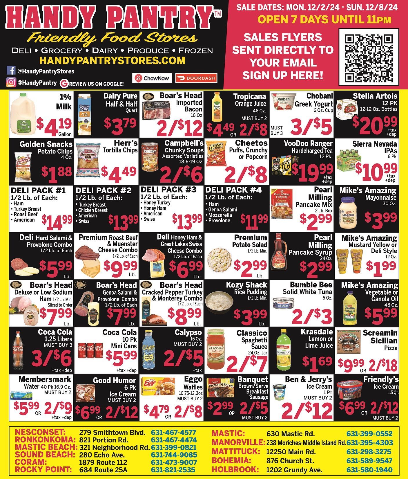 A handy pantry flyer shows a variety of items for sale