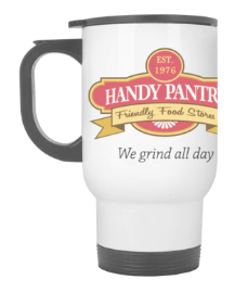 A mug that says handy pantry on it