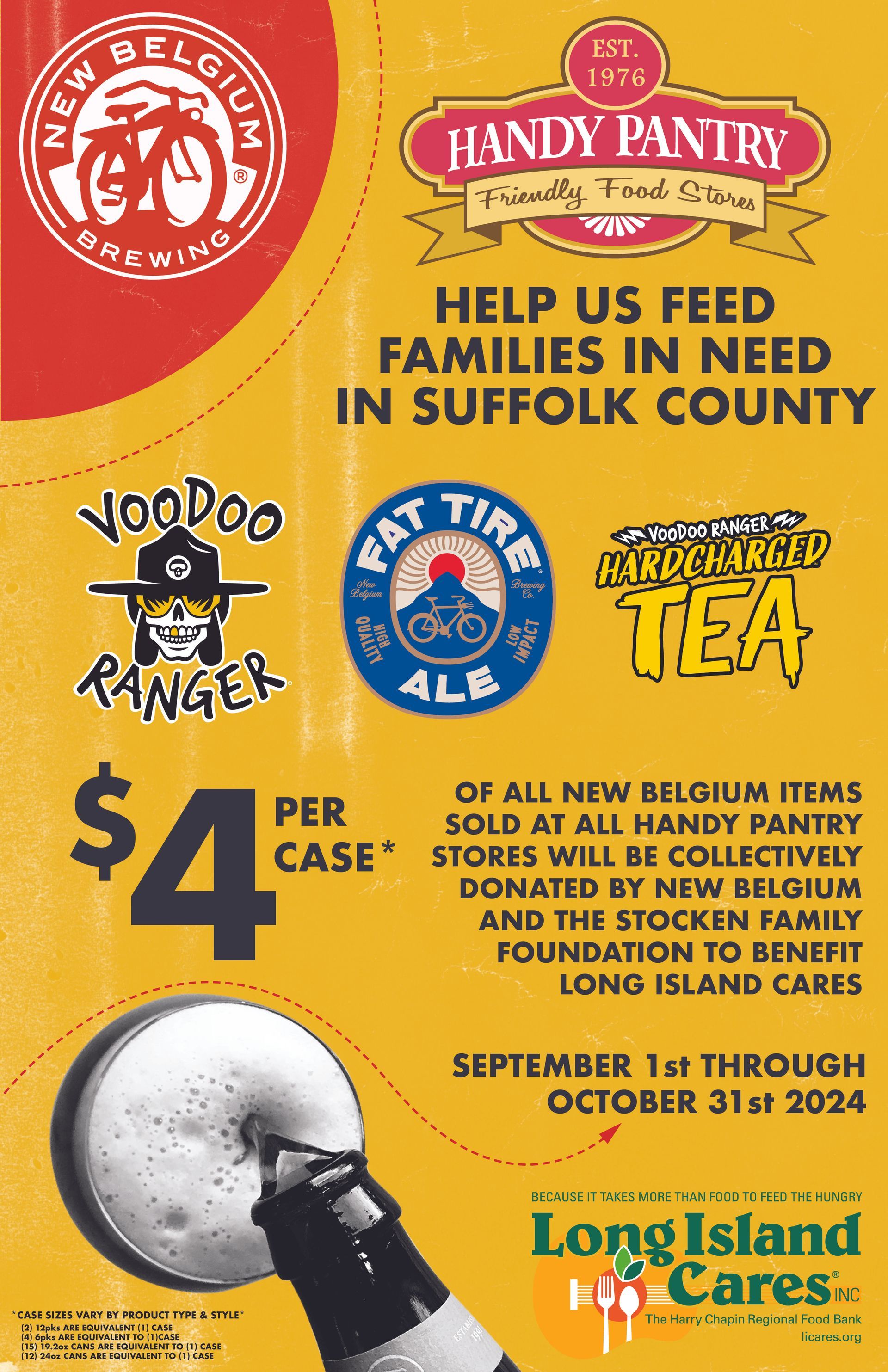 A yellow sign that says help us feed families in need in suffolk county