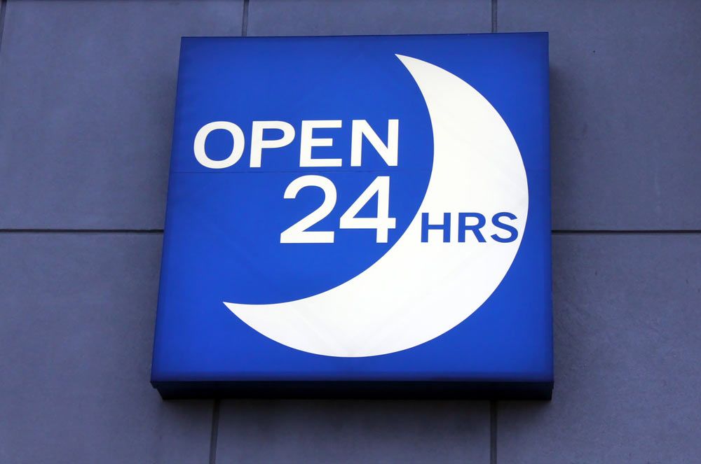 Illuminated Blue Open 24 Hours Sign