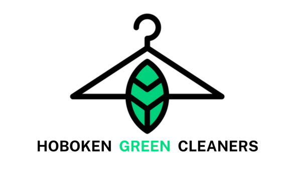 Logo of Hoboken Green Cleaners: black hanger with a green leaf in the middle, text 