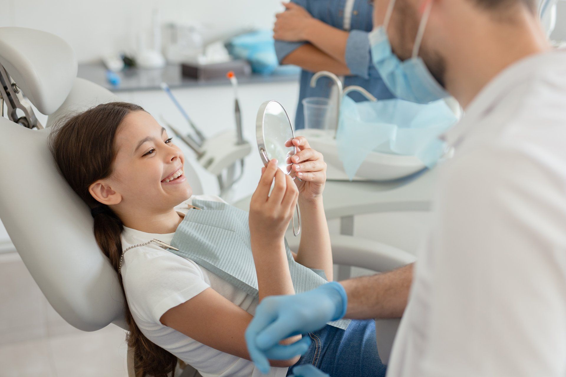 Dental Procedure While Mother Standing Near Her - Dental Treatments in Port Macquarie, NSW