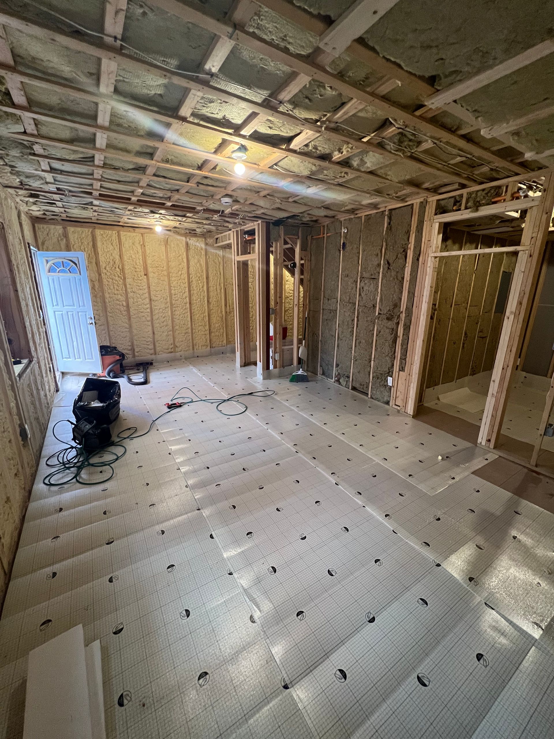 basement living room in Boston with LVP flooring