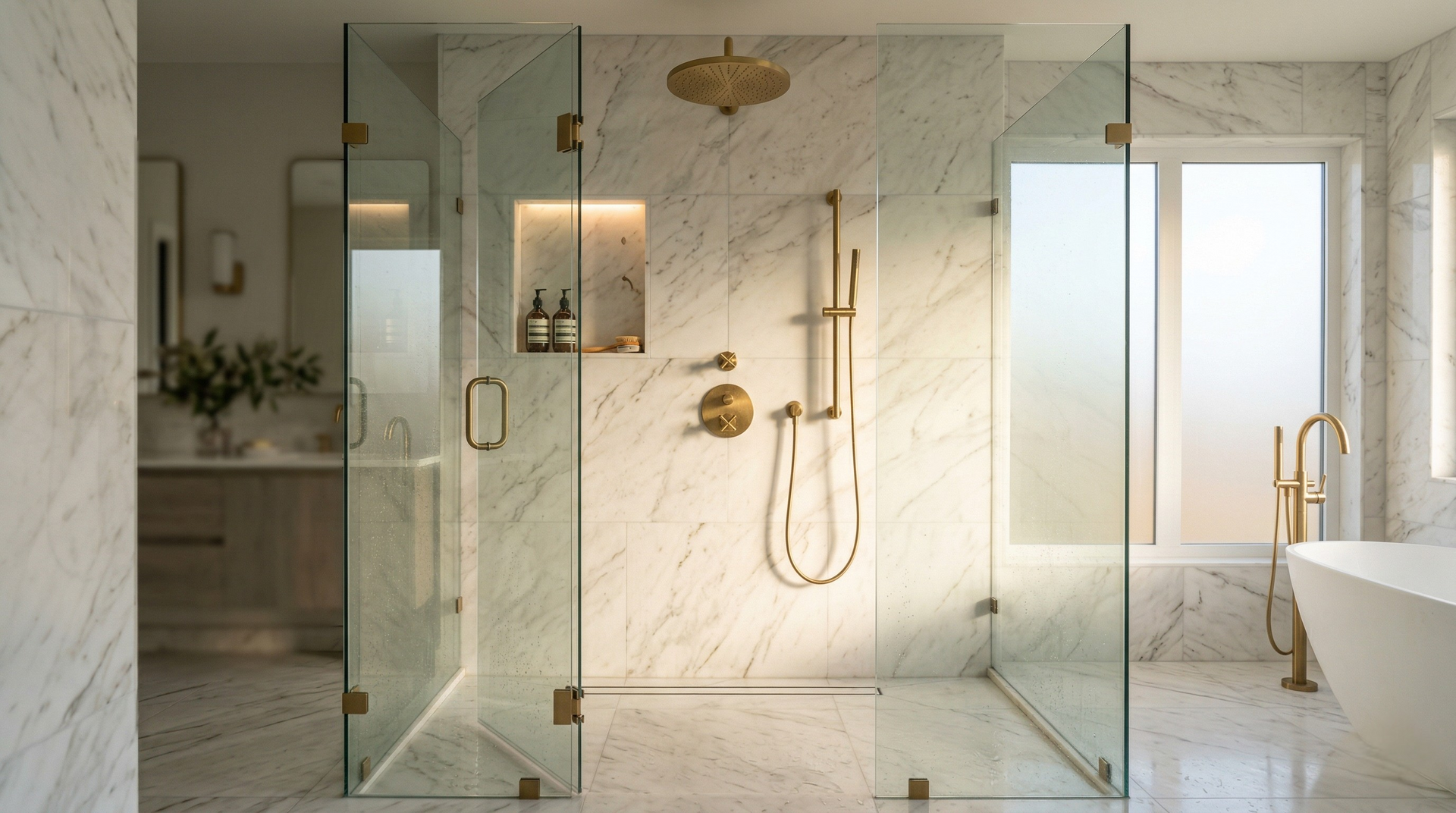 Luxury shower fittings in a stand-up shower - ai generated